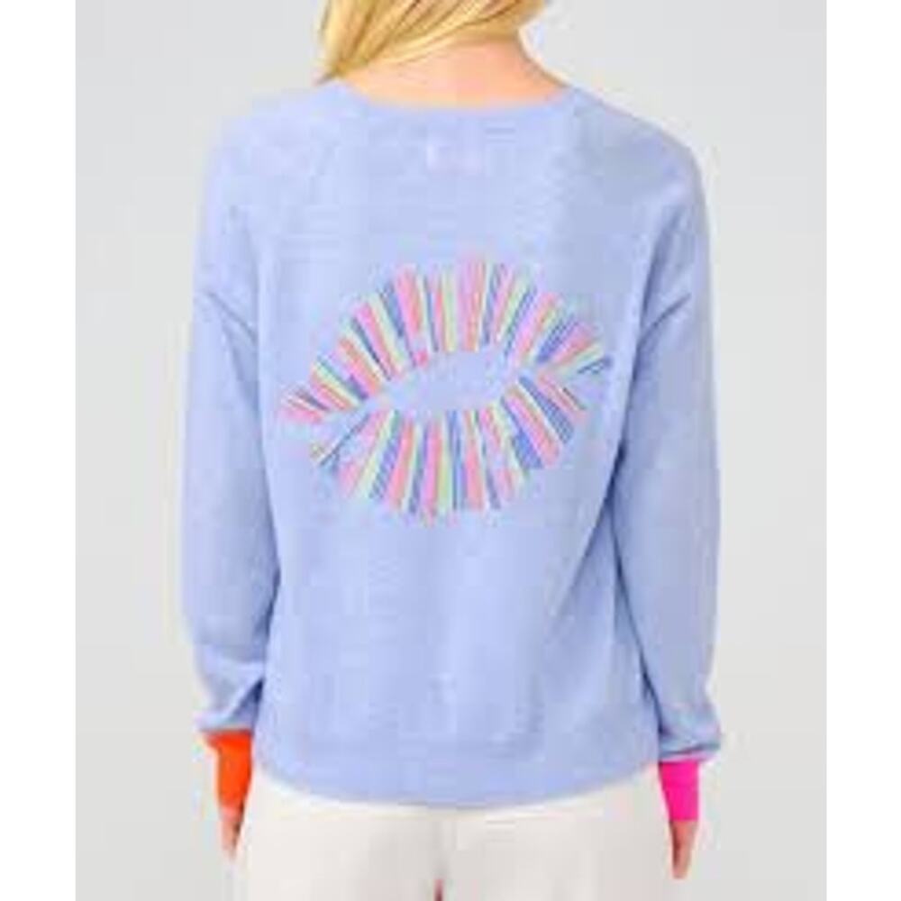 Brodie Cashmere Valentina Kiss Reversible Sweater Women's Medium Lips Embroidery